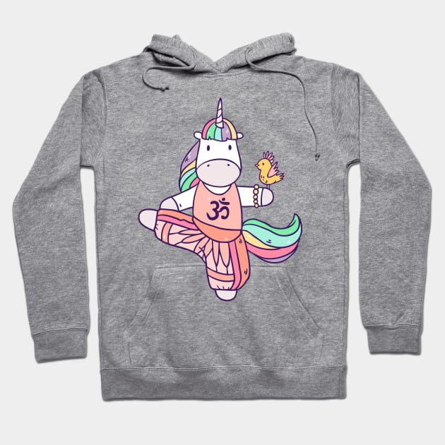 Unicorn doing Yoga practice Hoodie by Olya Yatsenko